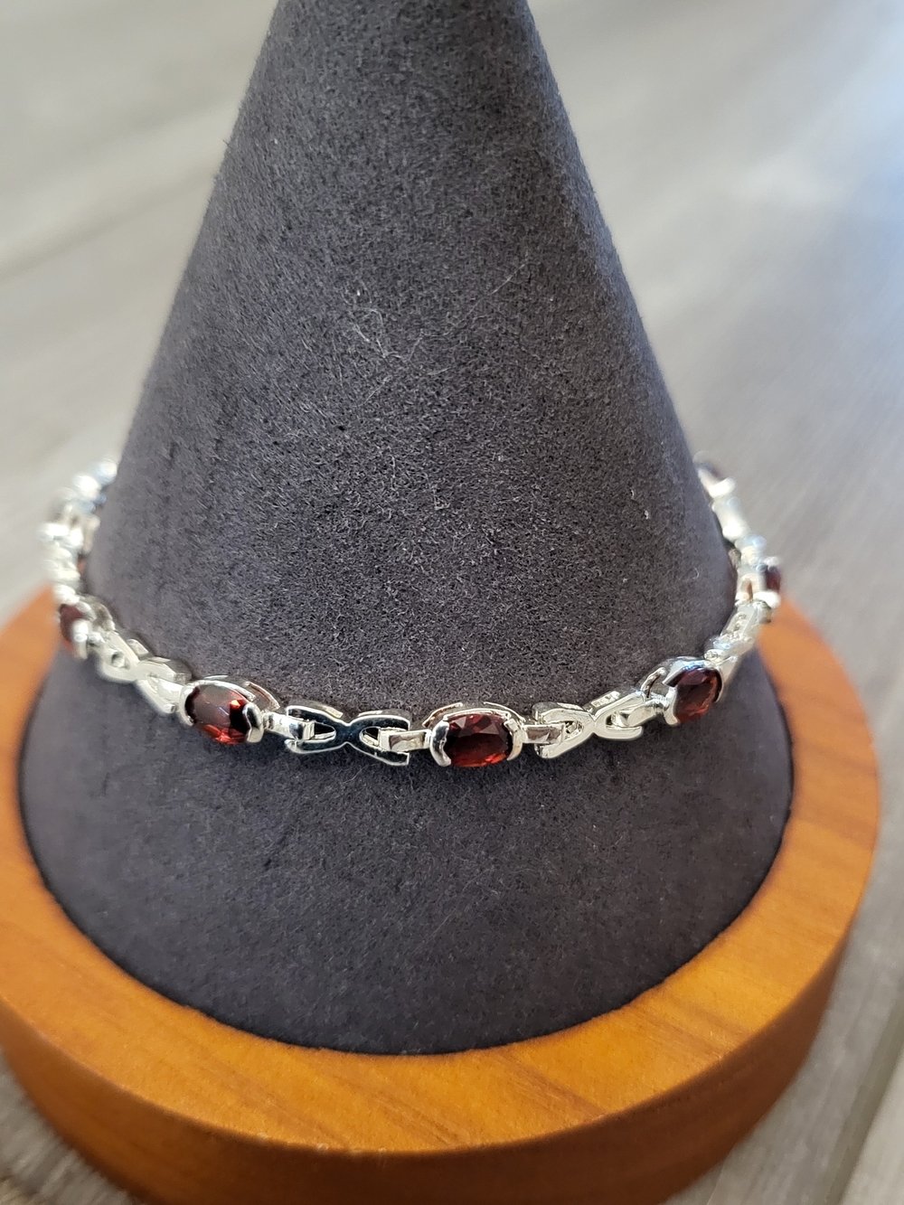 Sterling Silver Garnet Link Bracelet - Deep Red